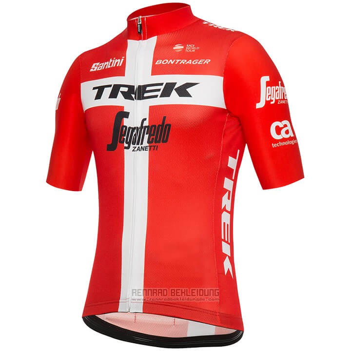 2018 Fahrradbekleidung Trek Segafredo Champion Danemark Trikot Kurzarm und Tragerhose - zum Schließen ins Bild klicken